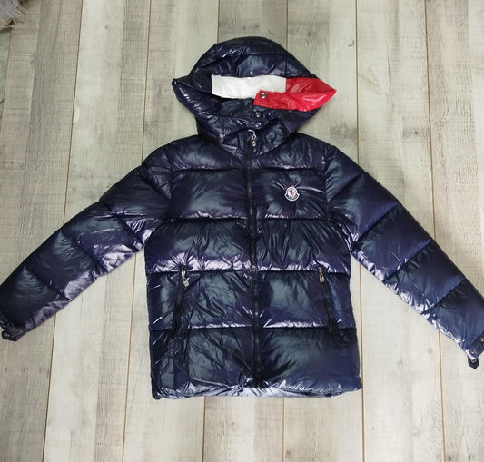 Abrigo Moncler con capucha azul marino - Postu Tienda